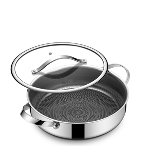 Olla para Servir Antiadherente, Cacerola de Acero Inoxidable Resistente a los Arañazos con Tapa de Vidrio, Diseño Moderno - Product Image 1