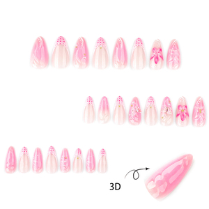 Venta de Fábrica, <span class=keywords><strong>Uñas</strong></span> Postizas 3D <span class=keywords><strong>con</strong></span> Diseño de <span class=keywords><strong>Flores</strong></span>, 24 Piezas, <span class=keywords><strong>Uñas</strong></span> Artificiales Francesas Rosas Personalizadas para Dedos <span class=keywords><strong>con</strong></span> Pegamento - Product Image 2