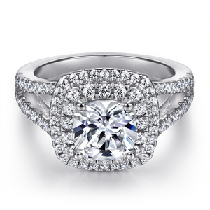 925 Bạc Của Phụ Nữ Double-Row Engagement Ring Cho Cô Dâu Phong Cách Thép Không Gỉ Thời Trang Moissanite Nhẫn Cho Lễ Cưới - Product Image 2