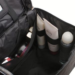 Black Nylon Quilted Cosmetic Bag <b>with</b> Built-in <b>Mirror</b>, Large Capacity Toiletry Organizer for Women - Product Image 4