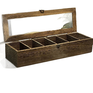 <b>Wooden</b> Desktop Storage <b>Box</b> With Flip Top Divider And <b>Lock</b> For Jewelry Tea Coffee Bag Organization Rectangle Shape - Product Image 1