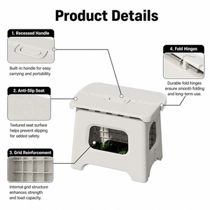 Heavy Duty Foldable Step <strong>Stool</strong> Plastic Portable Folding <strong>Stool</strong> with Built-in Handle Strong Grid Structure Home Kitchen OEM Custom - Product Image 3