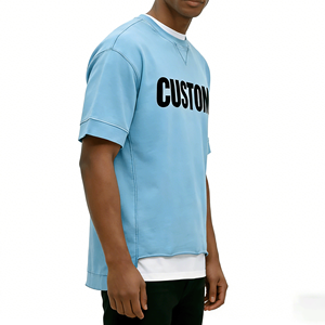 T-shirt da uomo <span class=keywords><strong>nera</strong></span> con design personalizzato e orlo grezzo, streetwear oversize, girocollo a costine, vestibilità squadrata pesante - Product Image 3