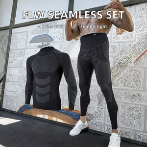 FLW - Conjunto de Camiseta de Manga Larga y Leggings Deportivos, Sin Costuras, de Secado Rápido y Ligeros, para Hombre y Mujer, Ropa Deportiva para Gimnasio y Fitness - Product Image 2