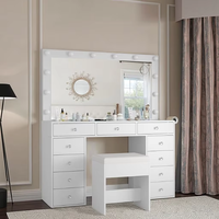 Ensemble de coiffeuse moderne avec miroir éclairé blanc pliable, meubles de chambre à coucher et de salle de bain, table de toilette avec tiroirs, lumières de maquillage