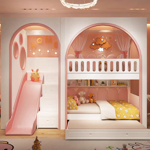 Cama litera con diseño moderno de castillo de princesa JS, tamaño completo, ecológica, con almacenamiento para dormitorio, uso escolar, para niños - Product Image 2