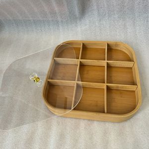 Caja de Almacenamiento Compartimentada de Bambú, 9 Compartimentos, Rectangular, Multifuncional, Contenedor de Alimentos, Bandeja para Frutas, para Sala de Estar, Mesa de Centro - Product Image 2