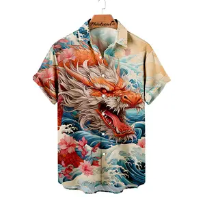 RNSHANGER Año Nuevo Chino Dragón Camisas de hombre Street Hawaiian Shirt Hombres Daily Animal Casual Shirt para hombre