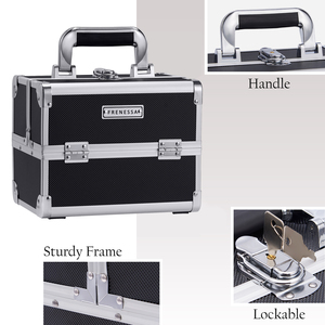 2 Trays <b>Makeup</b> Organizer Box with Mirror Portable Travel Cosmetic Suitcase for Nail Craft Beauty Tools Durable Jewelry <b>Case</b> - Product Image 5
