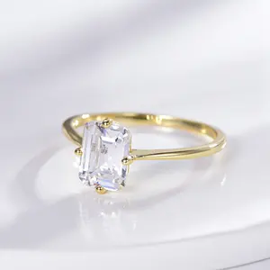 2022 emerald cut 6*8mm moissanite lab grown stone ring jewelry square AAA cz 14k gold ring bohemian rings