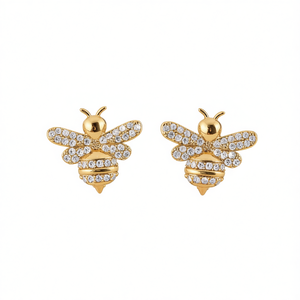 Boucles d'oreilles clous abeilles en or blanc E2736 avec strass en cristal, en alliage de zinc, pour femmes, bijoux fantaisie mignons et tendance - Product Image 1