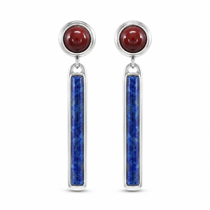 Orecchini pendenti vintage lunghi ed eleganti con design a colori rosso e blu, accessori di bigiotteria alla moda per l'uso quotidiano da donna - Product Image 1