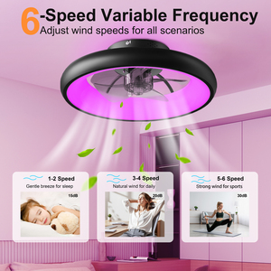 19.3" <b>RGB</b> Color Changing Ceiling Fan with Light 6-Speed Silent Reversible Motor for Bedroom Black - Product Image 3