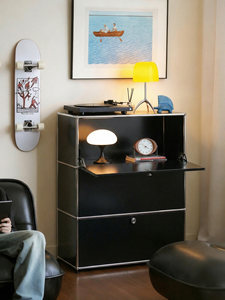 Middle Ancient Module Movable Drawer Door <strong>Black</strong> Bauhaus Solid Wood Sofa <strong>Side</strong> Rack Porch Storage Minimalist <strong>Cabinet</strong> - Product Image 1