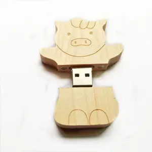 Flash drive USB bambu kayu bentuk babi, flash drive hadiah pribadi 512GB CIP kayu