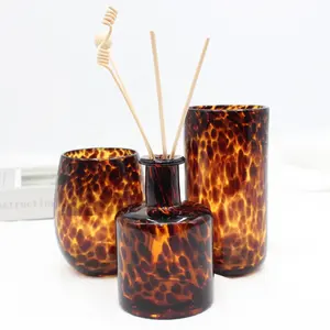 Langxu 260 Ml Amber Luxe Moderne Luipaardprint Thuis Lege Aroma Olie Riet Diffuser Glazen Fles Set En Doos Groothandel