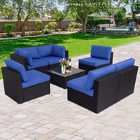 Conjunto de muebles de mimbre seccionales para exteriores, conjunto de sofá de mimbre para Patio, con cojines lavables y mesa de centro, 7 Uds.