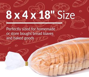Embossed Recyclable PE Shrink <b>Bags</b> with Twist Ties 8x4x18" 250 Pack (Clear Large) Homemade Bakery Loaf Packing - Product Image 2