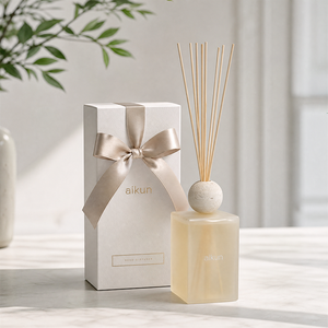 Aikun Square Cream Glass Custom Logo Long Lasting Extra Large <b>Reed</b> <b>Diffuser</b> Set Crafted <b>for</b> Luxury Gifts with Perfume Grade - Product Image 1