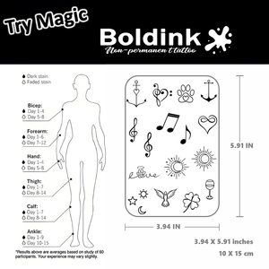 Boldink Maßgefertigter Realistischer Musiknoten-Herz-Pfotenabdruck Körperkunst Wasserfester Langanhaltender 2-Wochen Semi-Permanenter <span class=keywords><strong>Tattoo</strong></span>-Aufkleber - Product Image 4