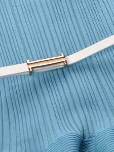 A11230 Abito Midi <span class=keywords><strong>Blu</strong></span> Senza Maniche in <span class=keywords><strong>Maglia</strong></span> da Donna 2-in-1 con Collana di Perle/Stile Basic con Cintura Elegante Casual per Feste - Product Image 4