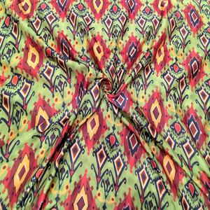 Green Poly <b>Raw</b> <b>Silk</b> Woven <b>Fabric</b> Breathable Quick-Dry Lightweight Exquisite Abstract Geometric Design Soft Smooth Material DIY - Product Image 1