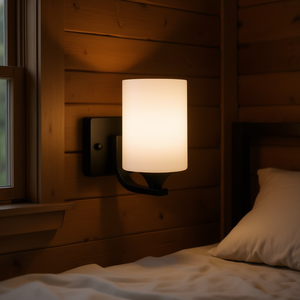 American Style Indoor LED Wall <b>Lamp</b> Black Matte Iron White <b>Glass</b> Shade Cylindrical Bedroom <b>Bedside</b> Wall Sconce - Product Image 2