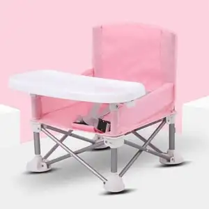 Portable Foldable Plastic Baby Dining Chair with Plate and Seat Belt Comfortable Child Feeding Seat for Beach Camping