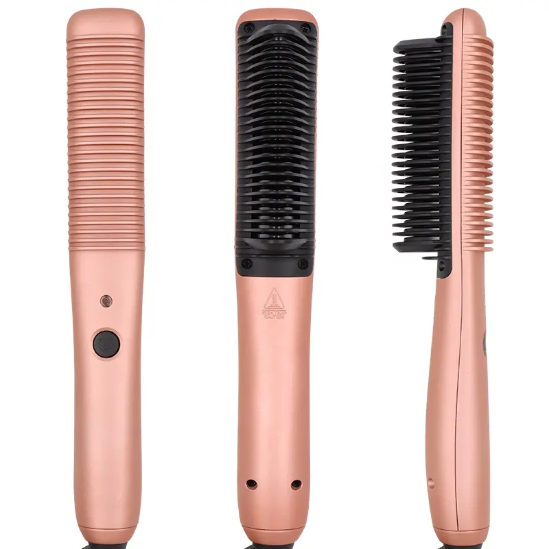 Electric Fast Heating up Hair Straightener Brush Hot Comb Ceramic Logo Customized LED Travel Professional Products 2 in 1 PTC