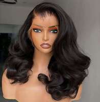 Pelucas Cortas de Cabello Humano con Ondas Suaves, Peluca con Frente de Encaje Transparente, Cabello Brasileño Virgen, Peluca con Frente de Encaje HD sin Pegamento para Mujer