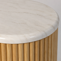 Table de chevet ronde en bois cannelé de style Japandi moderne, 2 tiroirs, couleur personnalisable, finition chêne naturel, écologique, pour la décoration de chambre d'hôtel