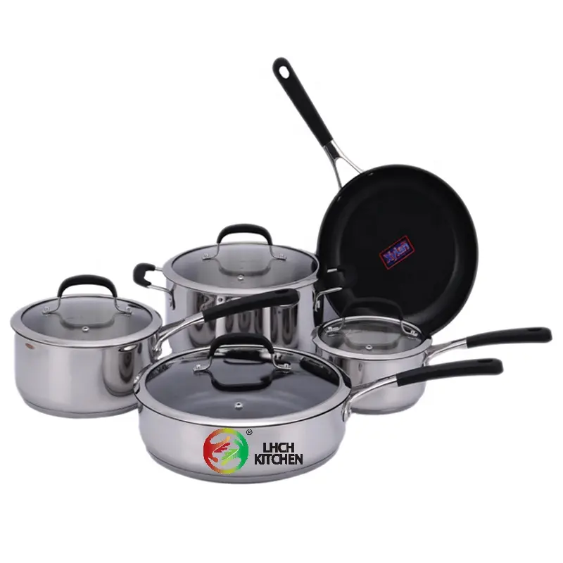 Newest Promotion Cooking Pot Set Cookware 12 Pcs non stick Stainless Steel Cookware Set with silicone hand
