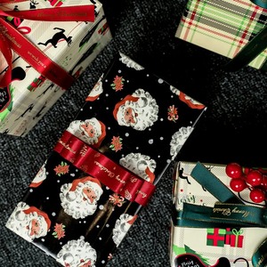 Custom Eco-Friendly Recyclable Santa Claus Poinsettia Black Gift <b>Wrap</b> <b>Paper</b> <b>Roll</b> Single Side Coated Waterproof <b>Paper</b> Packaging - Product Image 6