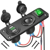Panel de Enchufes para Coche 3 en 1, Puerto USB Dual de 4.8A con Voltímetro LED, Interruptor Basculante de 3 Pines ON-OFF, Toma de Corriente de 12V para Encendedor de Cigarrillos
