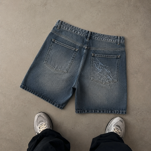 Shorts en jean en coton lavé, amples et larges, pour commandes en gros, style sport Y2K Hip Hop Streetwear pour hommes, avec broderie personnalisée - Product Image 2