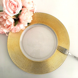 Assiettes en argent pour dîner de mariage, 13 pouces, <span class=keywords><strong>rose</strong></span>, noir, transparent, bord doré, verre blanc, chargeur, 13 pouces - Product Image 1