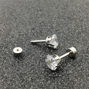 Stainless Steel Round Zircon <b>Stud</b> Earrings Claw Setting For Ear <b>Cartilage</b> Piercing - Product Image 3
