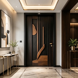 Puerta Principal de Madera Artística Personalizada, Acabado Premium en Nogal, Panel Escultural Único - Product Image 3