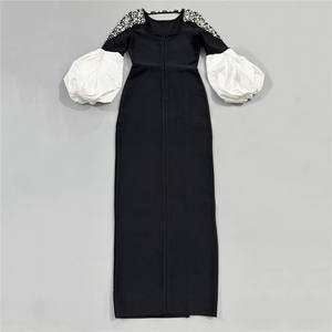 Новое дизайнерское вечернее платье с ручной вышивкой бисером для клубных вечеринок и выпускных балов, с длинными рукавами, в стиле знаменитостей - Product Image 4