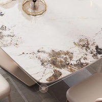 Table à manger convertible en or avec plateau en pierre frittée, piétement en acier inoxydable en forme de Z, mobilier moderne pour salle à manger d'hôtel, 6 places pliables