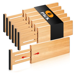 Adjustable Bamboo <b>Drawer</b> Dividers <b>6</b> Pack Rectangular Standing Type Storage Organizers For <b>Drawers</b> Clothing Utensil Underwear - Product Image 1