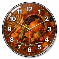 Horloge murale ronde en verre de 30 cm, cadran imprimé Noël et Halloween, horloges suspendues pour la cuisine, le bureau, le café, le bar, la décoration de la maison