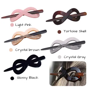 2023 Low Price Wholesale Lucite Hollow Hair Clip Special Acetate Hair Stick Brown Tortoise Hair Slider Pin Thru Clip for Women.