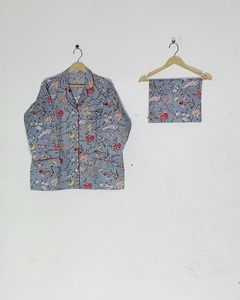 Ensemble de pyjama pour femmes, motif ethnique imprimé à la main, gris, peau sensible, haute qualité, prix de gros - Product Image 3