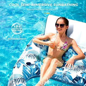 Hot Sale 1 2 3 Person Inflatable Pool Lounger Extra <b>Large</b> Tanning Recliner Float Chair with Backrest Footrest <b>Cup</b> Holder Pool - Product Image 4