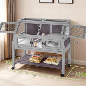 Cage à lapins d'intérieur/extérieur pour cochon d'Inde avec roues, sol en plastique anti-urine, pieds amovibles, étagère de rangement, facile à monter - Product Image 6