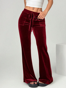Pantalones de Terciopelo de Estilo Vintage para Mujer, Otoño, ODM, Largos, Cintura Media, Pierna Ancha, Ajustados, Drapeados y Acampanados - Product Image 3