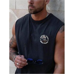 FOXA Men's <b>Skull</b> Graphic Tank <b>Top</b> Crew Neck Sleeveless Workout Tee 100% Cotton Breathable Summer Gym Shirt - Product Image 2