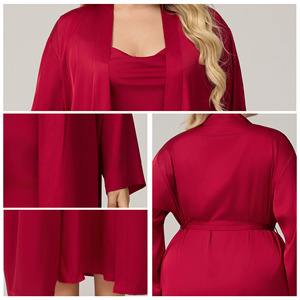 Conjunto de Camisón Corto de Satén con Cuello Halter y Bata para Mujer, Talla Grande, Sexy, Cómodo, Transpirable, Cintura Elástica, Ropa de Dormir, Ropa de Estar en Casa - Product Image 2
