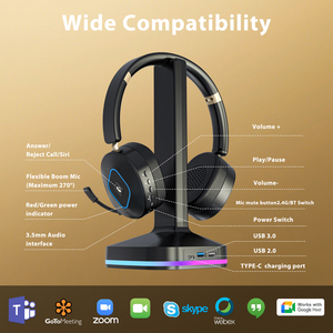Cuffie Wireless con Microfono e Cancellazione del Rumore ENC, Dongle BT, Connessione <span class=keywords><strong>3</strong></span>-in-1 da <span class=keywords><strong>3</strong></span>,5mm, Dock di Ricarica RGB con Hub USB, Supporto Doppio Dispositivo - Product Image 5